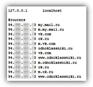 IP-адреси в модифікованому файлі hosts